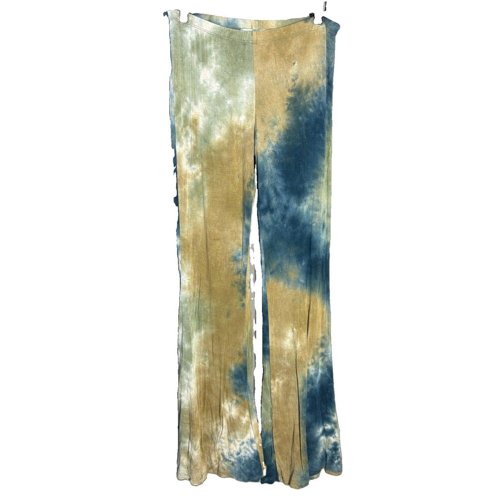 Chatoyant Womens Flare Leg Pants Tie Dye Pull On Bell Bottom Stretch Size L